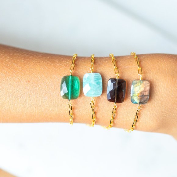 Stunning Amazonite Gemstone Bracelet on Gold Link Chain Beautiful Bracelet Gift - Picture 4 of 6